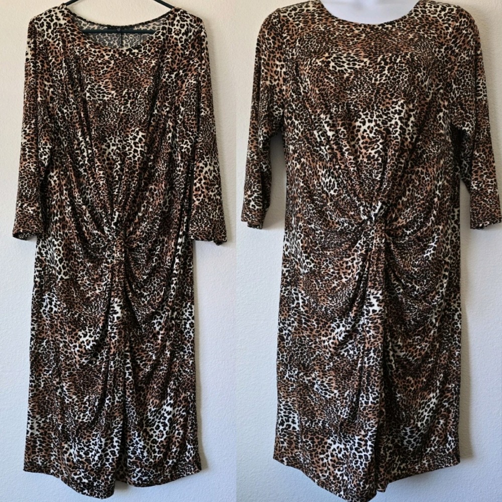 Tiana B. Animal Print Midi Dress Women's Plus Size 2XL Knot Front USA Made Soft